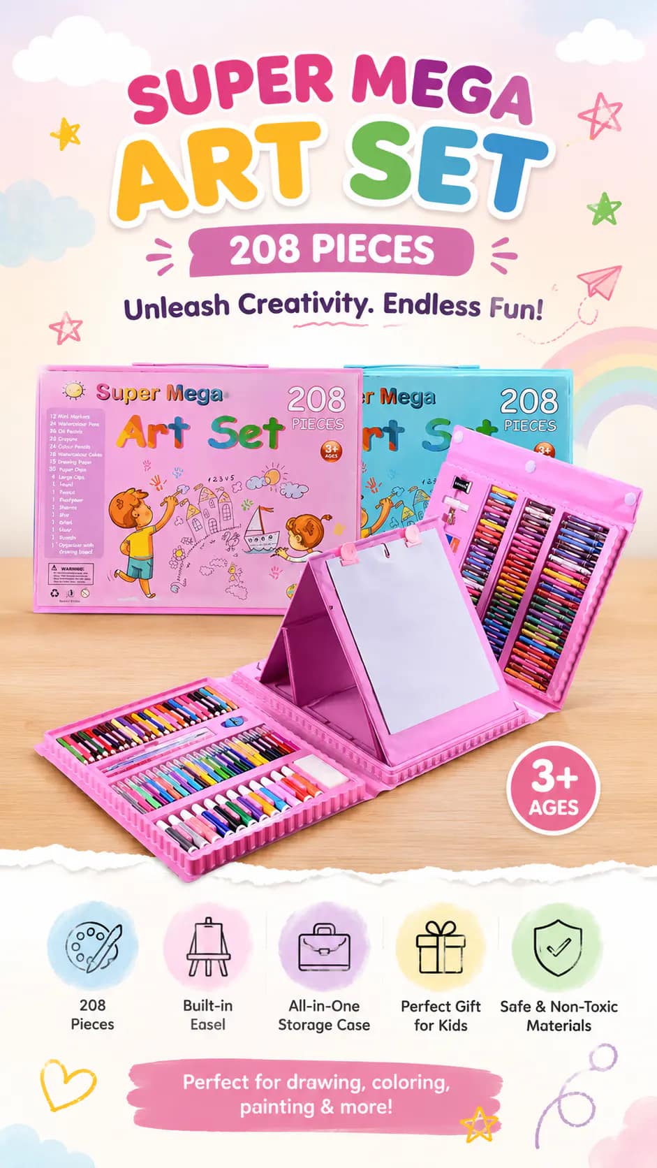 Set për Vizatim 208 Pjesë – Super Mega Art Set